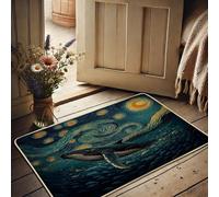 Felpudo con diseño de ballena estrellada, animales del océano, para entrada al aire libre e interior, decoración de la naturaleza, goma, impermeable, antideslizante, absorbe el polvo, fácil de limpiar