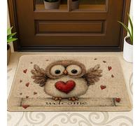 Felpudo con diseño de búho, bonito corazón de bienvenida de San Valentín, de goma, antideslizante, para casa, oficina, exterior, interior, entrada, decoración, 73 x 43 cm