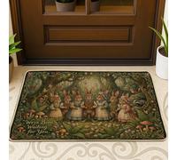 Felpudo con diseño de conejos, hongos de fantasía, helechos, primavera, verde, antideslizante, para decoración de entrada de suelo, porche, baño, oficina, 29 x 17 pulgadas