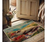 Felpudo con diseño de fresa de primavera, bonito felpudo de puerta de gato para entrada al aire libre e interior, decoración rústica, goma impermeable, antideslizante, absorbe el polvo, fácil de