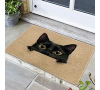 Felpudo con diseño de gato lindo, felpudo para puerta de gatito negro para uso en interiores y exteriores durante todo el año, antideslizante, fácil de limpiar, apto para mascotas, 29 x 17 pulgadas