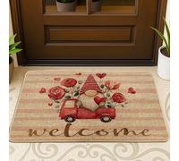 Felpudo con diseño de gnomo, diseño de rosas de camión de San Valentín, lavable, perfil bajo, decoración de entrada para porche delantero, baño, oficina, 29 x 17 pulgadas