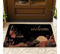Felpudo con diseño de mariposa, diseño artístico de bienvenida y luna y otoño, color negro, antideslizante, para casa, oficina, exterior, interior, entrada, decoración, 73 x 43 cm