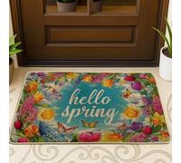 Felpudo con diseño de mariposas, tulipanes florales de primavera, color azul, goma antideslizante, decoración del hogar para entrada, porche, balcón, 29 x 17 pulgadas