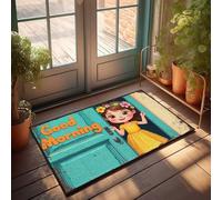 Felpudo con diseño de niña feliz en vestido amarillo con corona de flores que se asoman a través de la puerta, felpudo para sala de juegos, decoración de otoño para puerta delantera (50 x 80 cm)