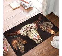Felpudo con diseño de Rueda Medicinal de los nativos Americanos, con Calavera de Toro, Que atrapa la Suciedad, Antideslizante, para Entrada Interior y Exterior, de Perfil bajo (61 x 40 cm)