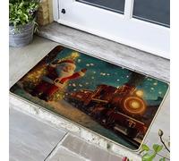 Felpudo con diseño de tren de Papá Noel, tapete festivo de Navidad para entrada al aire libre e interior, decoración de vacaciones de invierno, de goma, lavable, antideslizante, para Navidad, 29 x 17