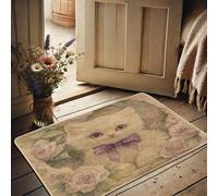 Felpudo con diseño floral de gato, diseño de gatito amarillo suave para la entrada del hogar, decoración rústica vintage, antideslizante y fácil de limpiar, tapete para interiores y exteriores, 29 x