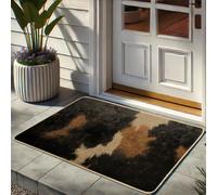 Felpudo con estampado de vaca, color marrón y negro, para interiores y exteriores, decoración de granja, de goma, impermeable, antideslizante, absorbe el polvo, fácil de limpiar, 73 x 43 cm