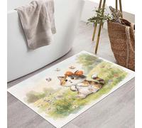 Felpudo Con Hiprato Para Gatos Acuarela, Alfombra Para Entrada Delantera Y Trasera, Con Base Antideslizante De Tpr, Animales Lindos El Campo, Apta Para Interior Pasillo Jardín, Verde Salvia 80X120Cm