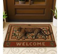 Felpudo con patrón de leopardo, tapete de puerta con estampado animal marrón para entrada de casa durante todo el año, decoración rústica, de goma, impermeable, antideslizante, absorbe el polvo, fácil