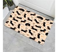 Felpudo Con Perro Salchicha Dibujos Animados, Alfombra Para Entrada Delantera Y Trasera, Con Base Antideslizante De Tpr, Lindo Perro Salchicha, Apta Para Interior Pasillo Jardín, Negro Beige 50X80Cm