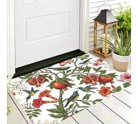 Felpudo Con Retro Granada Pájaro, Alfombra Para Entrada Delantera Y Trasera, Con Base Antideslizante De Tpr, Ilustración Dibujada A Mano, Apta Para Interior Pasillo Jardín, Beige Verde 50X80Cm