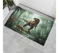 Felpudo Con Selva De Dinosaurios Naturales, Alfombra Para Entrada Delantera Y Trasera, Con Base Antideslizante De Tpr, Animales Feroces, Apta Para Interior Pasillo Jardín, Verde Esmeralda 80X120Cm