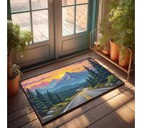 Felpudo con texto divertido para decoración de cabaña de hombre, puesta de sol, camino a través del bosque de pinos, montañas, decoración para porche delantero al aire libre (40 x 60 cm)