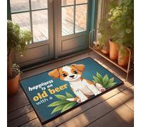 Felpudo con texto en inglés "Happiness Is An Old Beer With A Playful Pup" (40 x 60 cm)