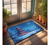 Felpudo con texto en inglés «Man Cave Bar Snowy Night At The Ancient Pagoda» (65 x 90 cm)