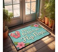 Felpudo con texto en inglés "Thankful Life Is Better In Flip Flops: A Summer Celebration Doormat Sports Bar Decor Fun Door Felpudo (50 x 80 cm)