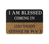 Felpudo cristiano con texto en inglés "I Am Blessed Coming In Going Out | Tapete de bienvenida antideslizante de dos tonos, 3 tamaños con cita inspiradora de las Escrituras