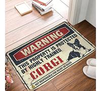 Felpudo de advertencia de otoño Esta propiedad está protegida por una alfombra Corgi altamente entrenada, alfombrilla antideslizante para puerta delantera (tamaño 50 x 80 cm)