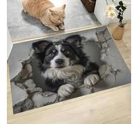 Felpudo De Agujero De Pared 3D Border Collie Animal Divertido Para Puerta De Entrada, Alfombrillas Antideslizante Lavable, Alfombra Interior De Bienvenida Gris Carbón Para Cocina Balcón, 90X150Cm