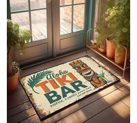 Felpudo de bienvenida al aire libre con texto en inglés "Welcome To Our Tropical Paradise: Aloha Tiki Bar!", felpudo de bienvenida para entrada exterior (50 x 80 cm)