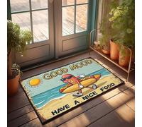 Felpudo de bienvenida al aire libre, otoño, buen humor: Hot Dog Surfer en la playa, felpudo para puerta de entrada interior (50 x 80 cm)