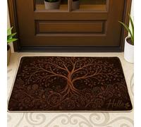 Felpudo de bienvenida con diseño de árbol y hojas rústicas, sin color marrón, lavable, perfil bajo, decoración de entrada, para porche delantero, baño, oficina, 73 x 43 cm