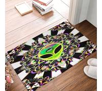 Felpudo de Bienvenida con diseño de arcoíris y diseño de alienígena Espacial en Tercer Ojo. Atrapa la Suciedad, Antideslizante, de Perfil bajo, para Entrada Interior y Exterior (61 x 40 cm).