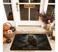Felpudo de bienvenida con diseño de búho, calabazas de rama espeluznante de Halloween, color negro, lavable, de perfil bajo, decoración del hogar para entrada, porche al aire libre, balcón, 29 x 17