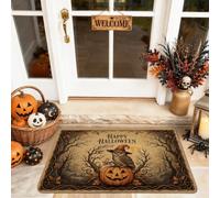 Felpudo de bienvenida con diseño de búho, calabazas de temporada de Halloween, naranja, lavable, de perfil bajo, para decoración del hogar, entrada, porche al aire libre, balcón, 29 x 17 pulgadas