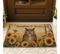 Felpudo de bienvenida con diseño de búho, girasol, rústico, natural, para verano, marrón, antideslizante, para casa, oficina, exterior, interior, entrada, decoración, 73 x 43 cm