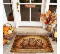 Felpudo de bienvenida con diseño de búhos, hojas rústicas, calabazas, otoño, marrón, goma, antideslizante, para casa, oficina, exterior, interior, entrada, decoración, 73 x 43 cm