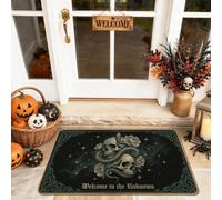 Felpudo de bienvenida con diseño de calavera, serpiente gótica y rosa oscura, para Halloween, lavable, perfil bajo, decoración del hogar, para entrada, porche al aire libre, balcón, 73 x 43 cm