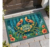 Felpudo de bienvenida con diseño de cangrejo, cóctel tropical de verano, hibisco, verano, verde, antideslizante, para suelo, casa, oficina, exterior, interior, entrada, decoración, 73 x 43 cm
