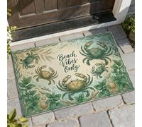 Felpudo de bienvenida con diseño de cangrejo, concha de algas tropicales costeras, color verde, antideslizante, decoración de entrada para porche delantero, baño, oficina, 73 x 43 cm