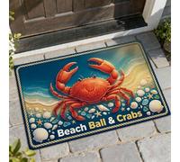 Felpudo de bienvenida con diseño de cangrejo, diseño de conchas de bola de playa costera de verano, naranja, antideslizante, atrapasuciedad, decoración de entrada, para porche, baño, oficina, 29 x 17