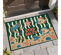 Felpudo de bienvenida con diseño de cangrejo, diseño de estrellas de mar, verano, verde, antideslizante, para casa, oficina, exterior, interior, entrada, decoración, 73 x 43 cm