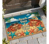 Felpudo de bienvenida con diseño de cangrejo, estrella de mar, conchas marinas, verano, azul, antideslizante, para casa, oficina, exterior, interior, entrada, decoración, 29 x 17 pulgadas