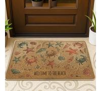 Felpudo de bienvenida con diseño de cangrejo, estrella de mar costera de playa, conchas, verano, turquesa, antideslizante, atrapasuciedad, para el hogar, interior, exterior, entrada, porche