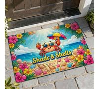Felpudo de bienvenida con diseño de cangrejo, hojas de palmera de verano, color azul, antideslizante, para decoración al aire libre, puerta delantera, entrada, patio, 73 x 43 cm