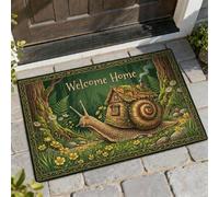 Felpudo de bienvenida con diseño de caracol y flores de casa de naturaleza, color verde primavera, lavable, de perfil bajo, para decoración del hogar, entrada, porche al aire libre, balcón, 29 x 17