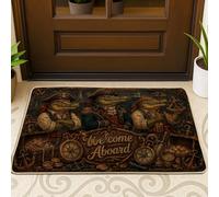 Felpudo de bienvenida con diseño de cocodrilo, anclas náuticas del tesoro pirata, ninguno de goma oscura, antideslizante, para debajo de la puerta, decoración del hogar, entrada, porche, balcón, 29 x