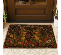 Felpudo de bienvenida con diseño de cocodrilo, flor de fresa, primavera, verde, antideslizante, atrapasuciedad, para debajo de la puerta, decoración al aire libre para puerta delantera, entrada, patio