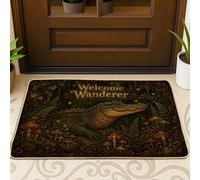 Felpudo de bienvenida con diseño de cocodrilo, hongos rústicos y helechos, sin goma verde, antideslizante, para debajo de la puerta, decoración de entrada para porche delantero, baño, oficina, 29 x 17