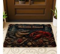 Felpudo de bienvenida con diseño de cocodrilo, náutico, rústico, con concha de langosta, de goma azul, antideslizante, para debajo de la puerta, decoración del hogar, para entrada, porche, balcón, 29