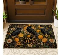 Felpudo de bienvenida con diseño de cuervos y mariposas, color negro, antideslizante, atrapasuciedad, decoración del hogar, entrada, porche, balcón, 29 x 17 pulgadas