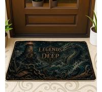 Felpudo de bienvenida con diseño de dragón, anclas náuticas de faro, color azul oscuro, goma antideslizante, para casa, oficina, exterior, interior, entrada, decoración, 73 x 43 cm