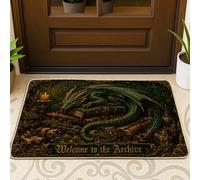 Felpudo de bienvenida con diseño de dragón, diseño de libros góticos de fantasía, vela, verde, goma antideslizante, para casa, oficina, exterior, interior, entrada, decoración, 73 x 43 cm