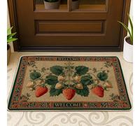 Felpudo de bienvenida con diseño de fresas, bayas rojas, para interiores y exteriores, para decoración de primavera, alfombra de goma antideslizante para puerta delantera, fácil cuidado, 29 x 17